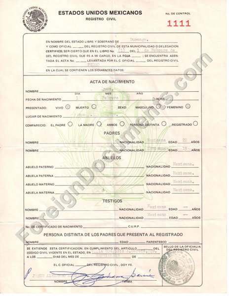 Certified Spanish Translation: Mexican Birth Certificate Translation ...